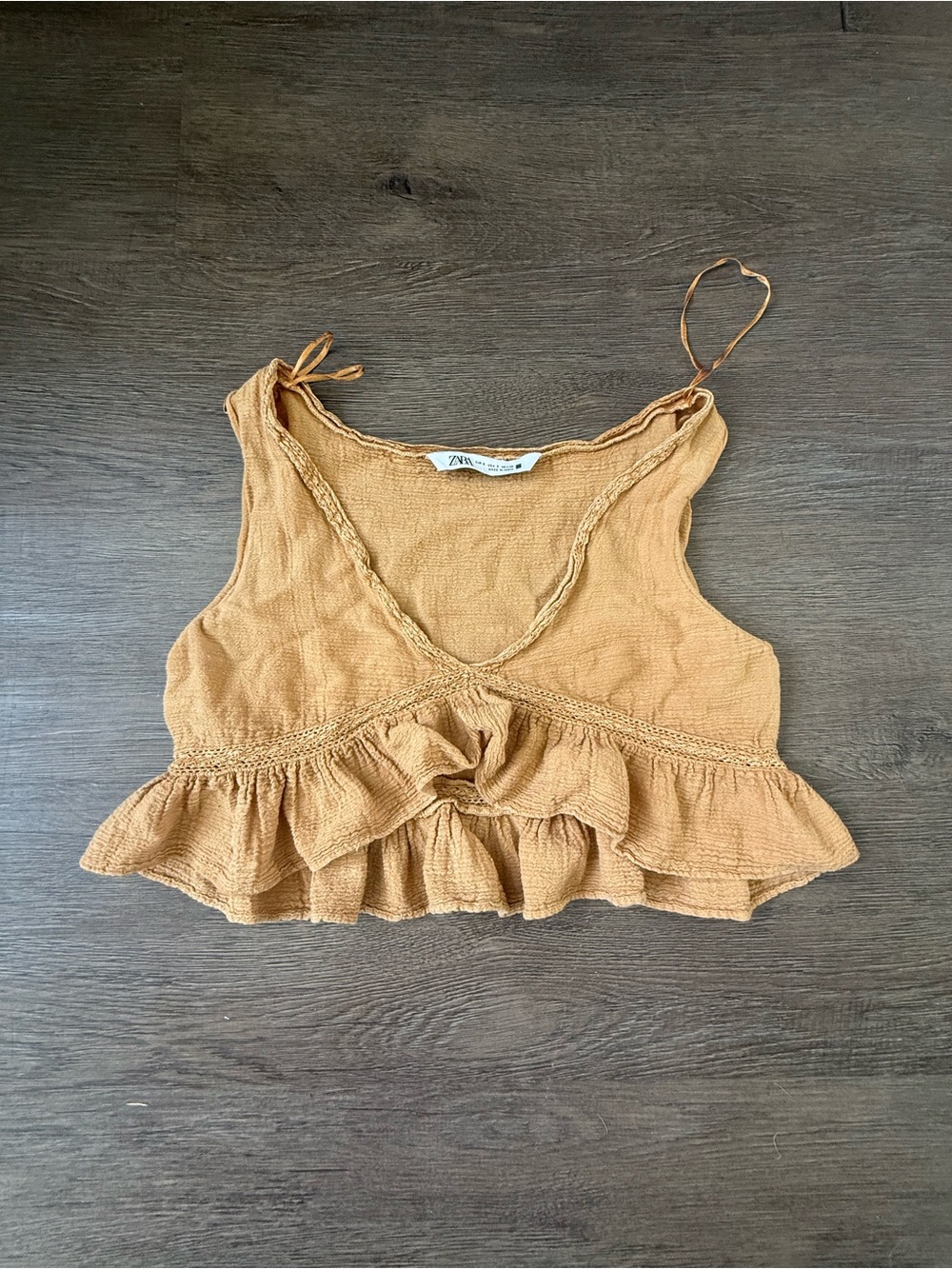Zara Ochre Ruffle Tie-Shoulder Cropped Camisole